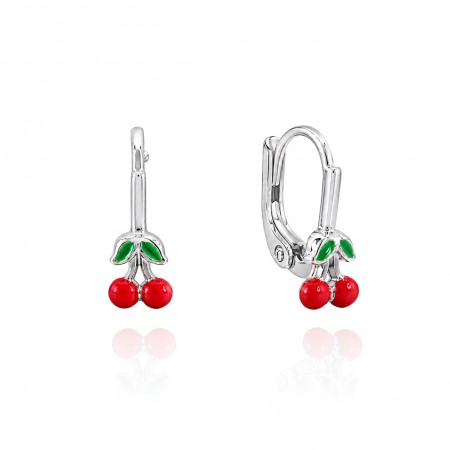 Gyermek ezüst fülbevaló Red Cherry