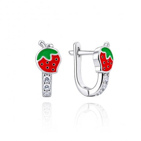 Gyermek ezüst fülbevaló Red Strawberry