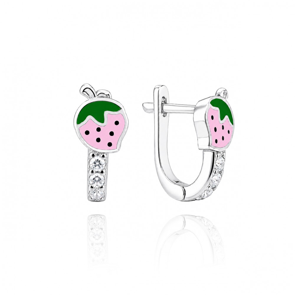 Gyermek ezüst fülbevaló Pink Strawberry Gyermek ezüst fülbevaló Pink Strawberry