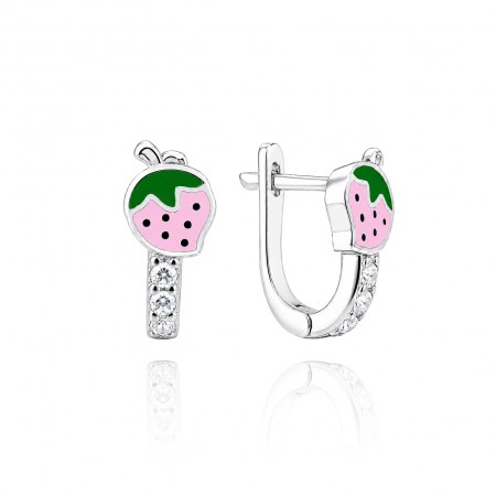Gyermek ezüst fülbevaló Pink Strawberry