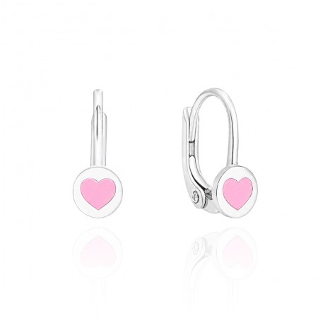 Gyermek ezüst fülbevaló Pink Hearts