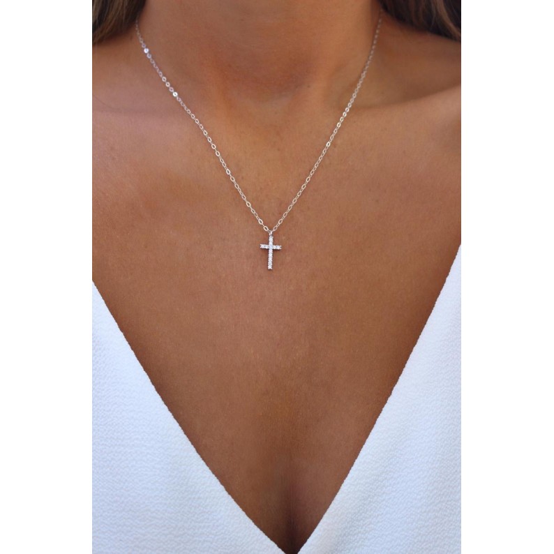Ezüst nyaklánc kereszt Swarovski hatású kövekkel