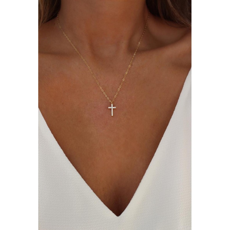 Ezüst nyaklánc kereszt Swarovski hatású kövekkel