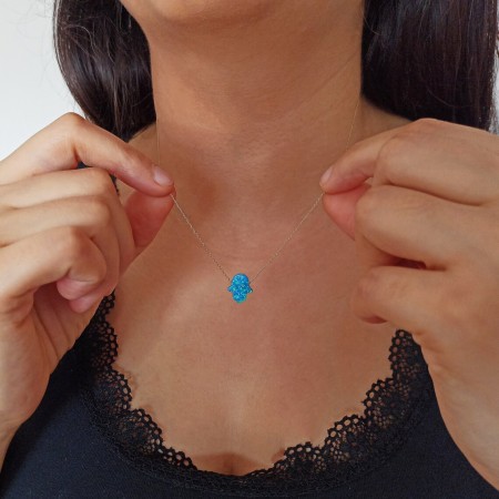 Arany nyaklánc Hamsa Opal