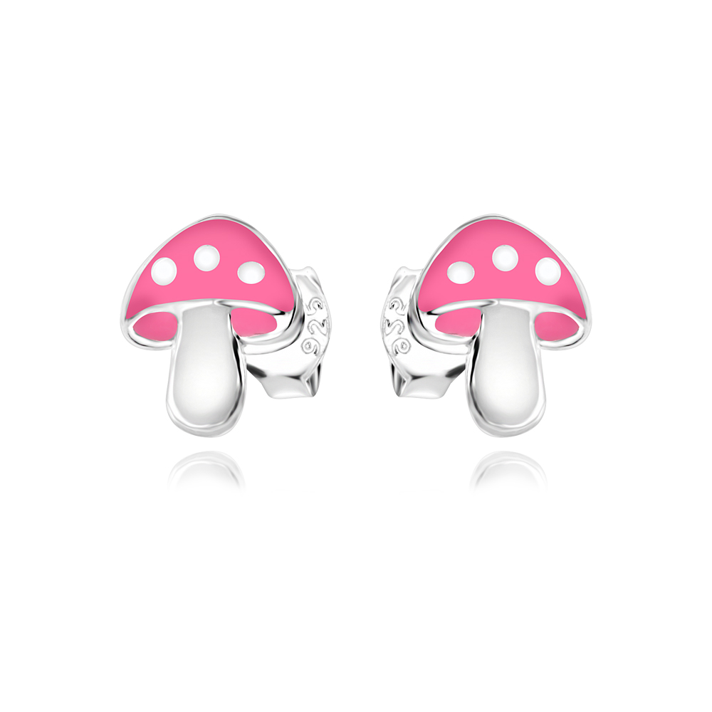 Gyermek ezüst fülbevaló Pink Mushroom