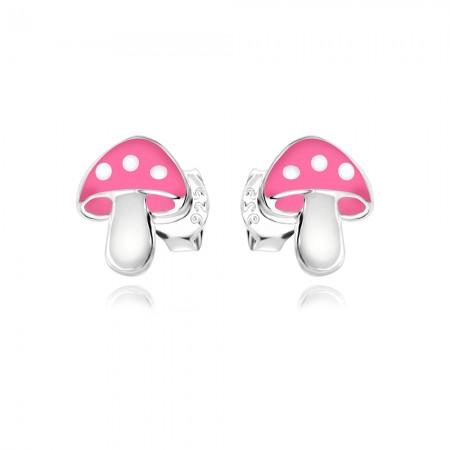Gyermek ezüst fülbevaló Pink Mushroom