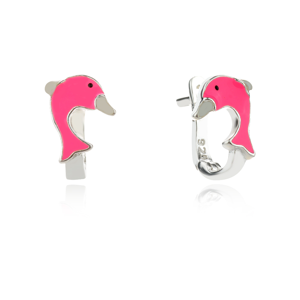 Gyermek ezüst fülbevaló Pink dolphin