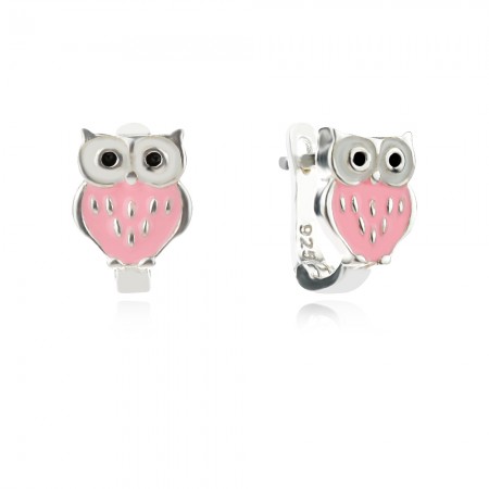 Gyermek ezüst fülbevaló Pink owl