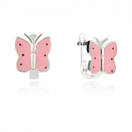 Gyermek ezüst fülbevaló Pink butterfly