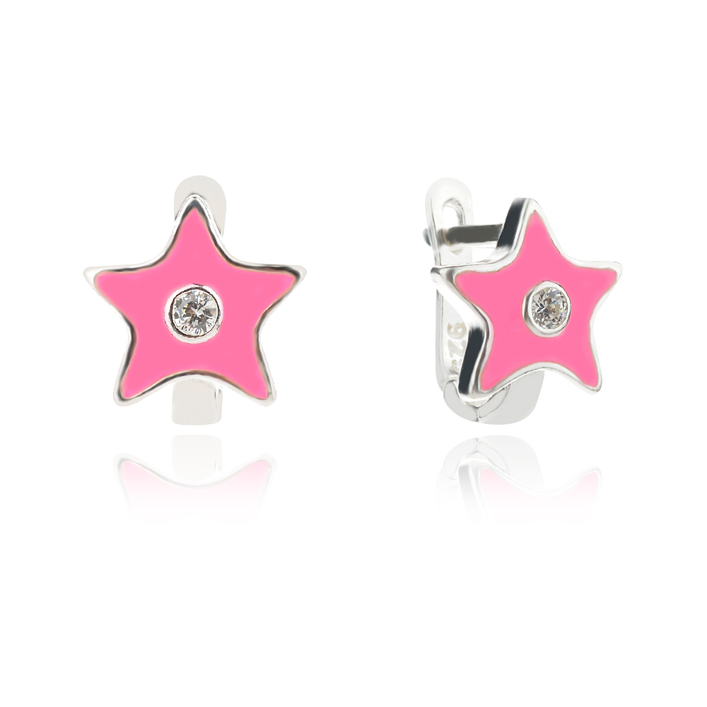 Gyermek ezüst fülbevaló Pink Star