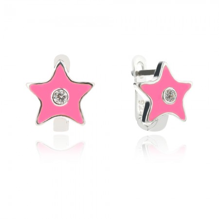 Gyermek ezüst fülbevaló Pink Star