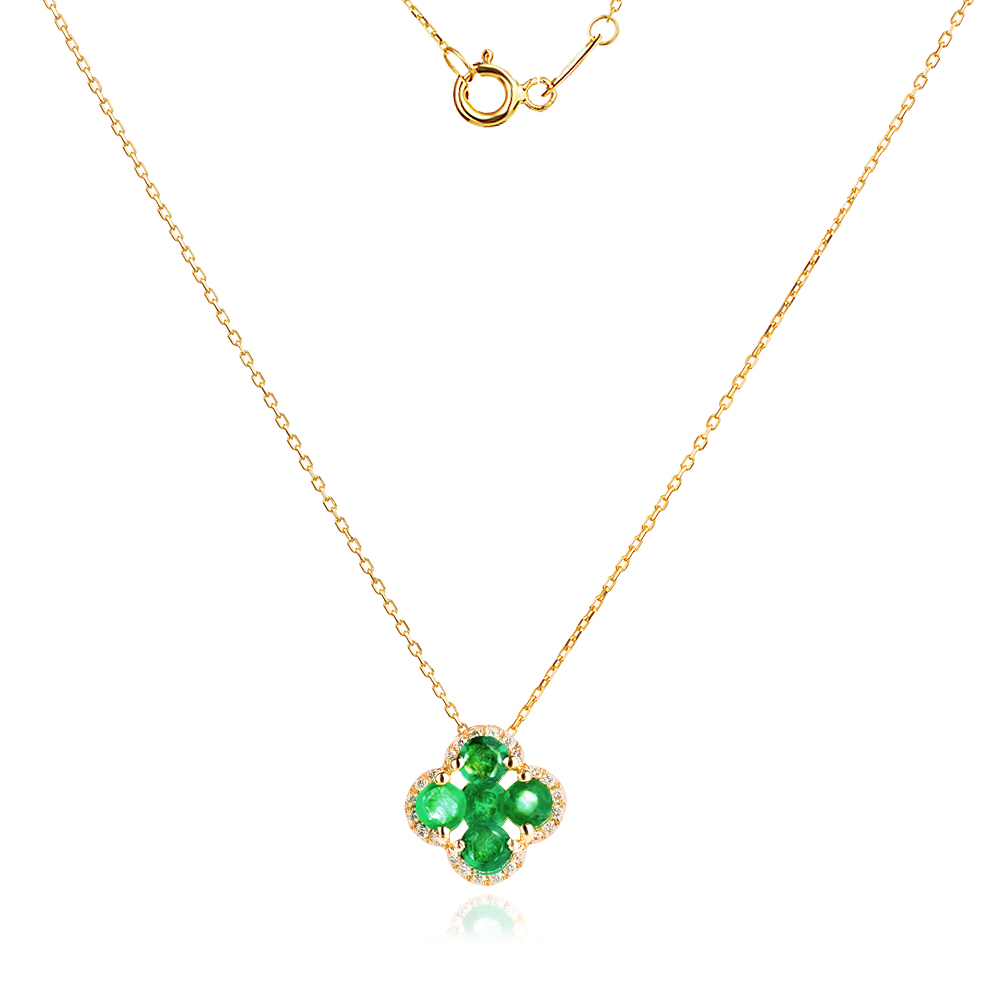 Nyaklánc Diamantokkal és Smaragddal Aura Clover Nyaklánc Diamantokkal és Smaragddal Aura Clover