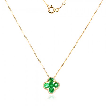 Nyaklánc Diamantokkal és Smaragddal Aura Clover