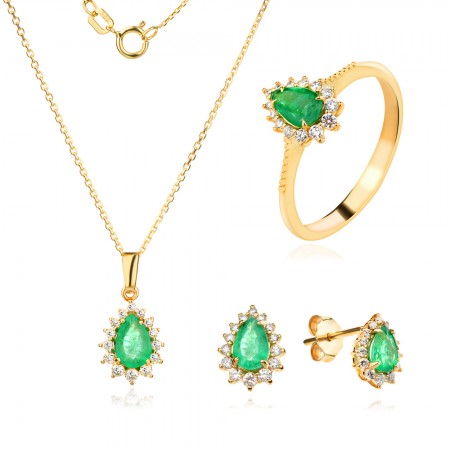 Eljegyzési gyűrű gyémántokkal Emerald Eljegyzési gyűrű gyémántokkal Emerald