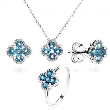 Gyűrű Diamantokkal és London Topázzal Aura Clover Gyűrű Diamantokkal és London Topázzal Aura Clover