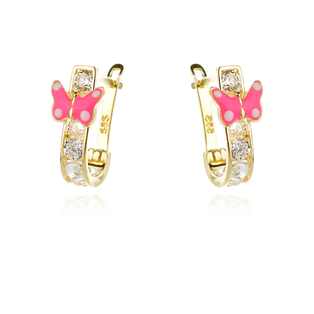Arany gyermek fülbevalók pink butterfly