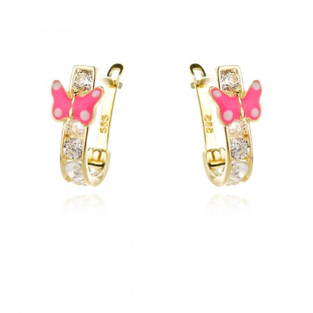 Arany gyermek fülbevalók pink butterfly