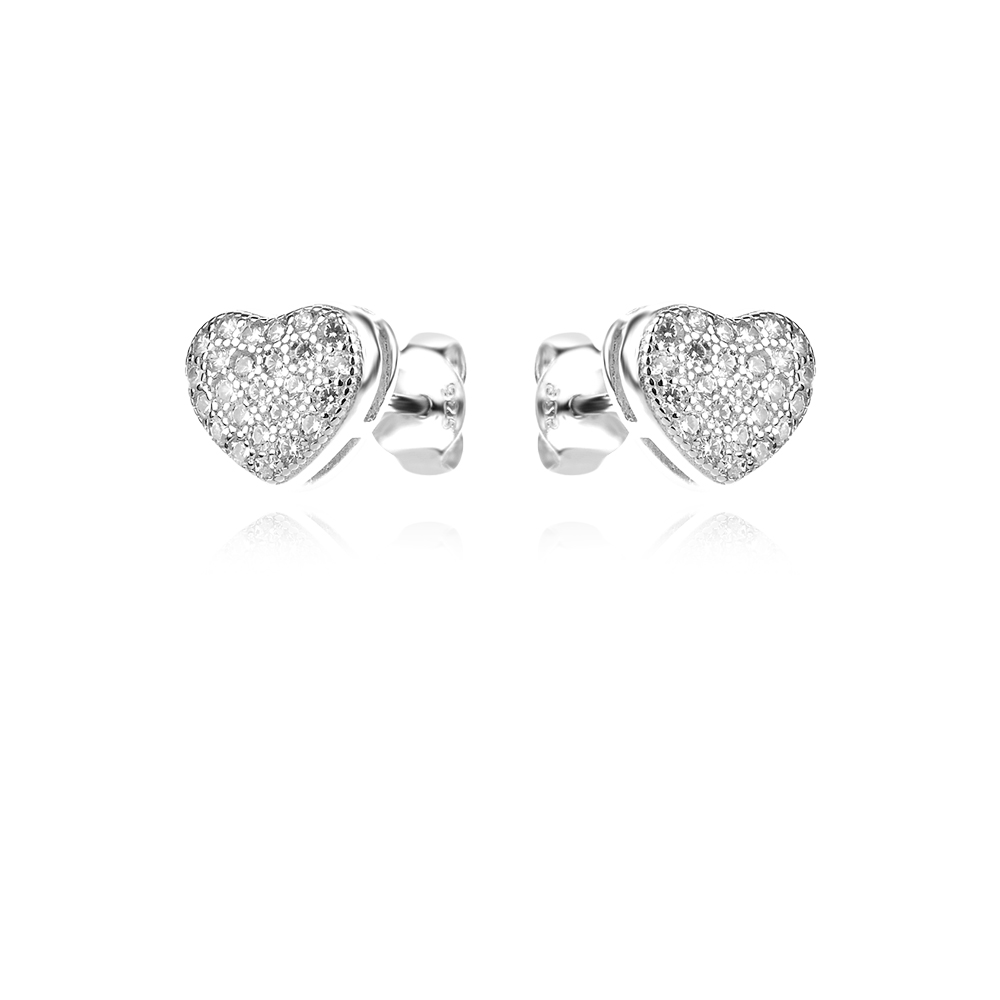 Ezüst fülbevaló Pave Heart