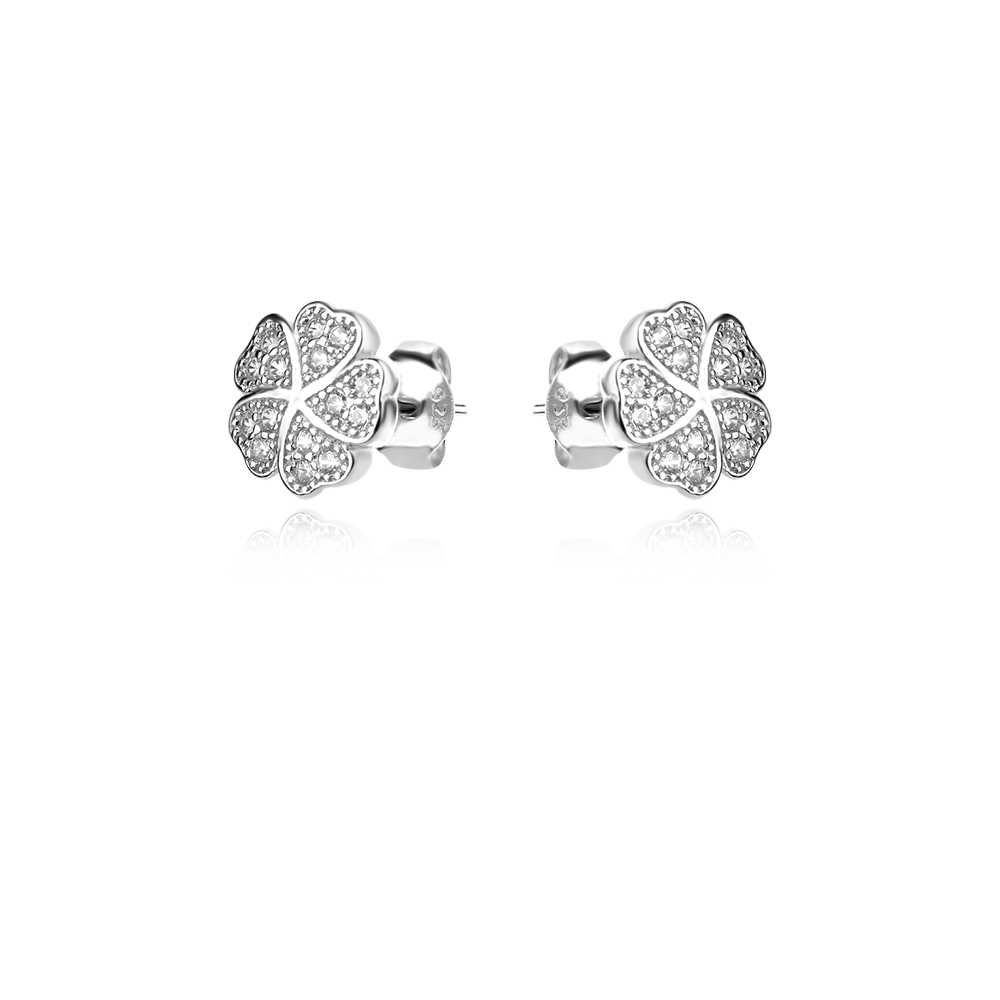 Ezüst fülbevaló Pave Clover